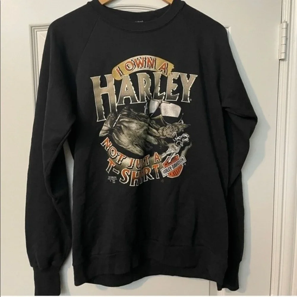 Harley Davidson motorcycle 3D emblem spellout pullover sweatsuit vintage 90s
